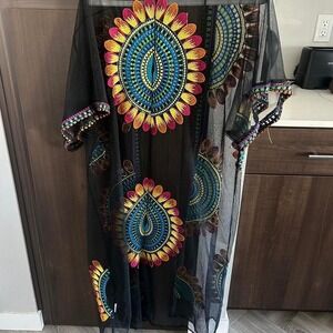Black and multi-coloured kimono with a boho vibe